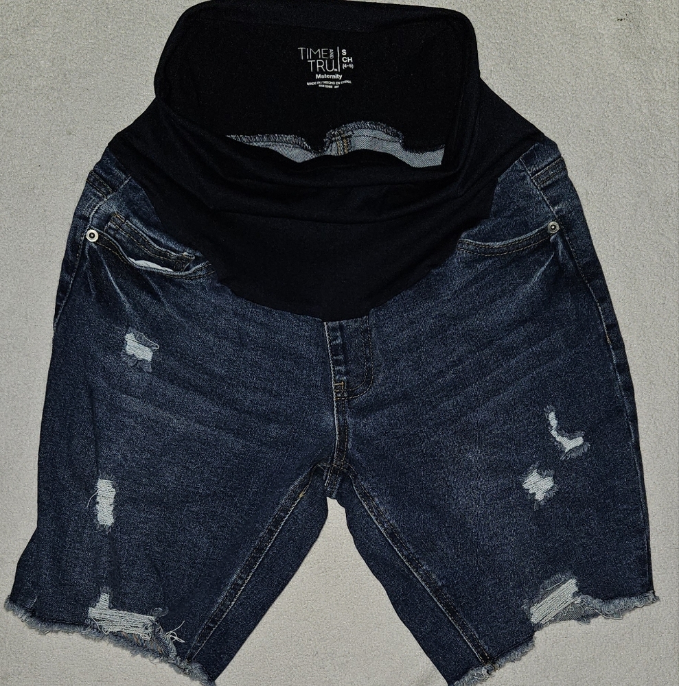 Time and Tru Midnight Blue Ripped Jean Shorts